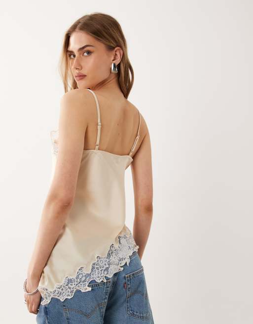 Miss Selfridge – Ljusbeige, asymmetriskt linne i satin och spets, 4 av 4