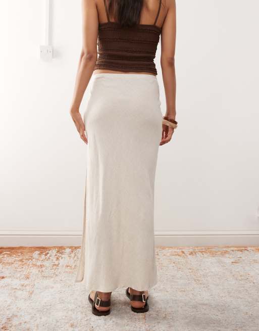 Miss Selfridge – Ljusbeige diagonalskuren maxikjol i linnemix, 2 av 5