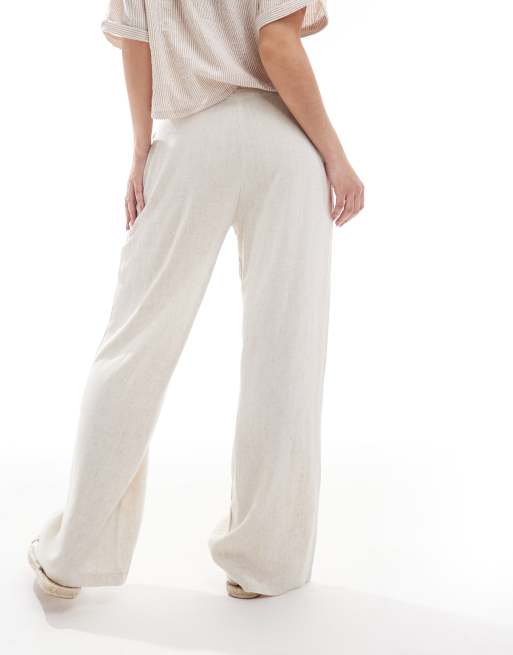 Miss Selfridge – Ljusbeige, figursydda byxor i linnemix med vida ben, 3 av 5