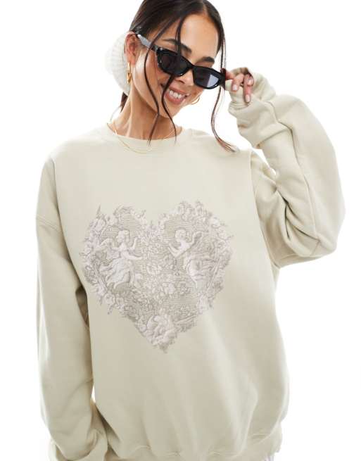 Miss Selfridge – Ljusbeige tröja i oversize med änglamotiv, 4 av 4