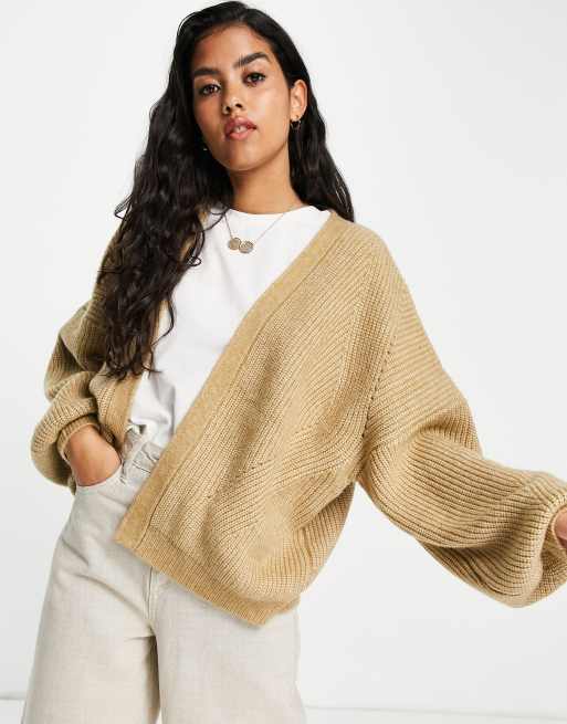 Miss Selfridge – Ljusbrun kofta med ballongärmar - CAMEL