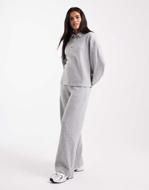 Miss Selfridge – Ljusgrå sweatshirt i borstat material med krage, del av set, 2 av 4