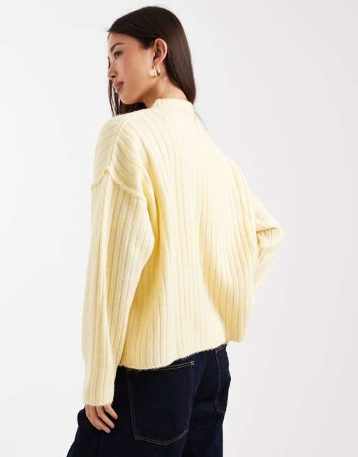 Miss Selfridge – Ljusgul ribbad, kofta i oversize, 2 av 4