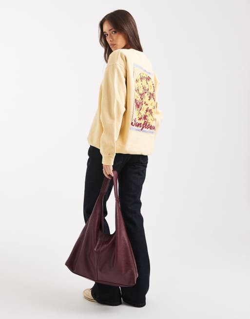 Miss Selfridge – Ljusgul sweatshirt i oversize med solrostryck, 3 av 4