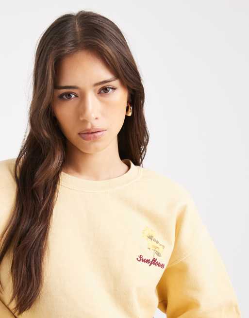 Miss Selfridge – Ljusgul sweatshirt i oversize med solrostryck, 4 av 4