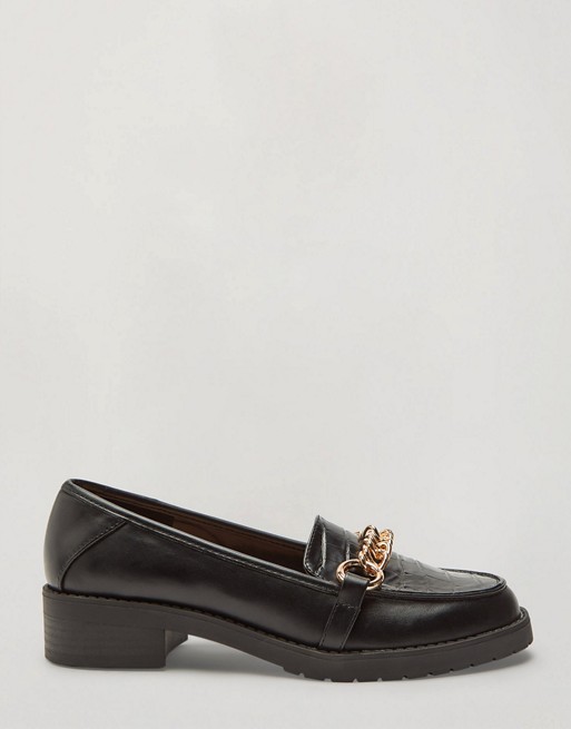 Miss Selfridge loafer with chain detail in black
