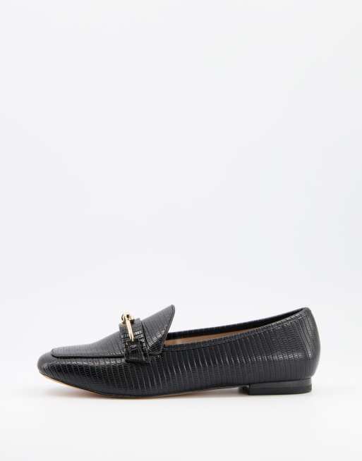 igen Privilegium Bror Miss Selfridge loafers with knot buckle detail in black | ASOS