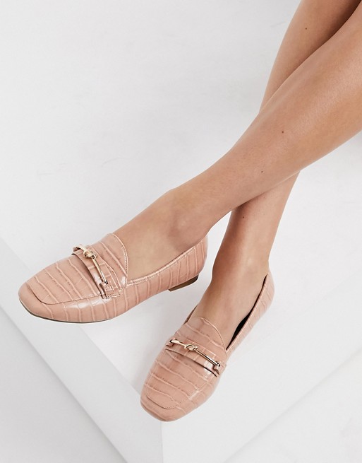 Miss Selfridge loafers with knot buckle detail in light pink