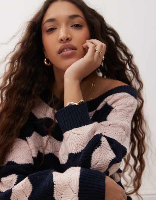 Miss Selfridge – Lockerer, gestreifter Pullover in Marineblau und