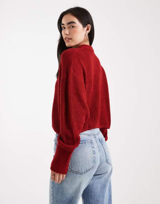 Miss Selfridge – Lockerer Strickpullover in Rot, 4 von 4