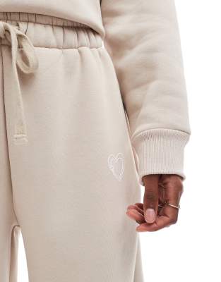 Miss Selfridge Logo Puff Print Cuffed Sweatpants In Neutral