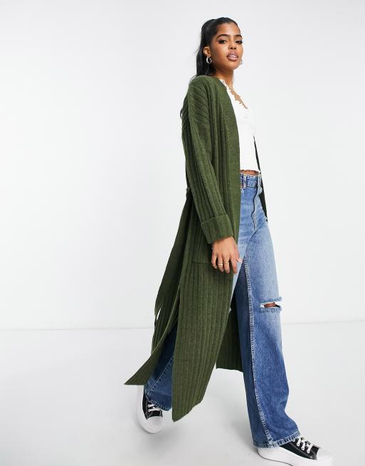 Long olive green cardigan sweater sale