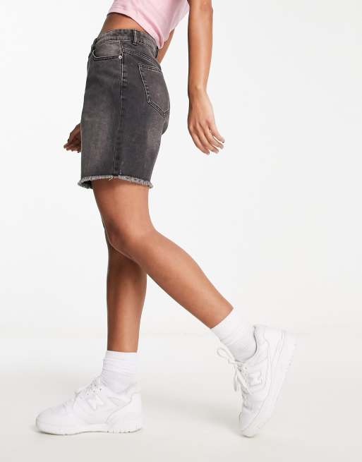 Miss Selfridge long line denim short in black wash