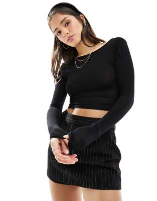 miss selfridge long sleeve backless top in black