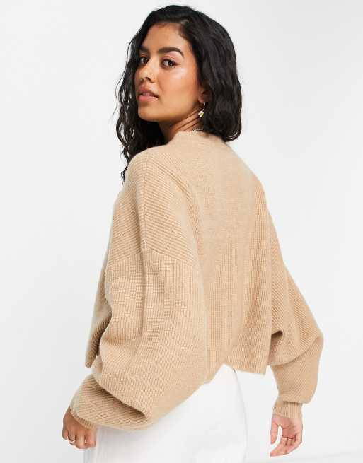 Miss Selfridge long sleeve batwing jumper in camel ASOS