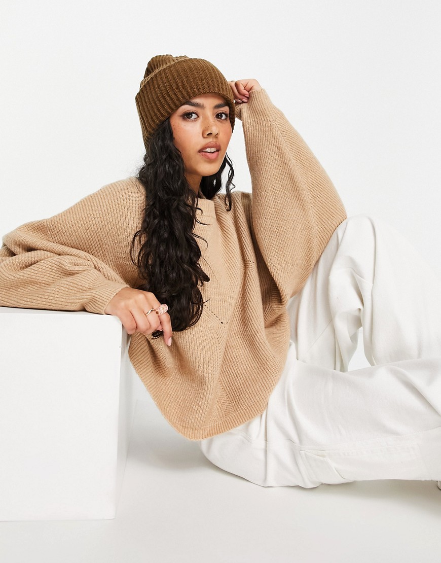 Miss Selfridge long sleeve batwing sweater in camel-Neutral