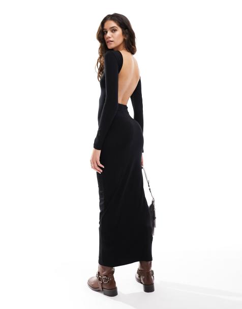 Black long sleeve backless clearance dress