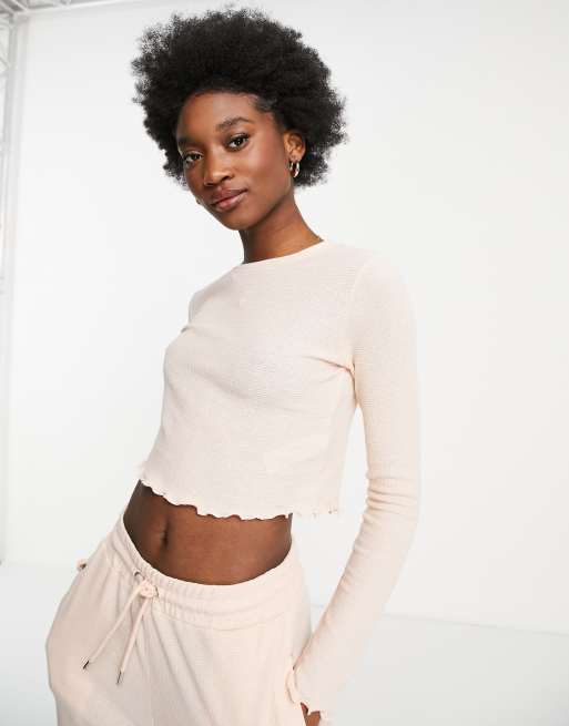 Miss Selfridge long sleeve brushed waffle crew neck top 