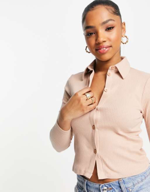 Miss Selfridge long sleeve button through jersey shirt