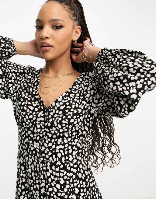 Miss Selfridge long sleeve button through maxi dress in spot print