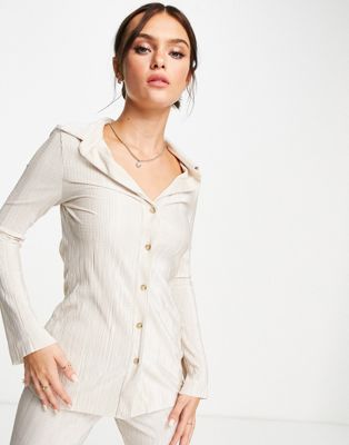 Miss Selfridge long sleeve button through plisse shirt