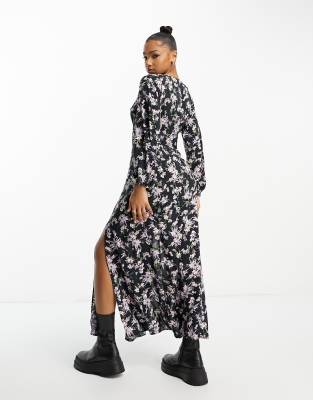 Miss Selfridge long sleeve button up maxi dress in trailing floral