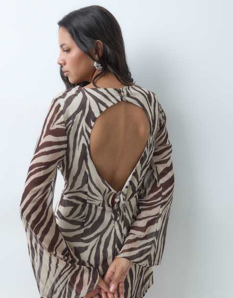 Miss Selfridge long sleeve chiffon playsuit in zebra - view 1