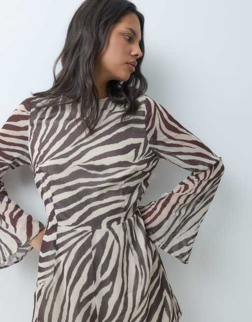 Miss Selfridge long sleeve chiffon playsuit in zebra, 4 of 5