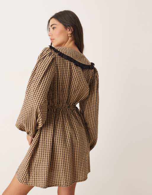 Miss Selfridge long sleeve collared tea dress in check