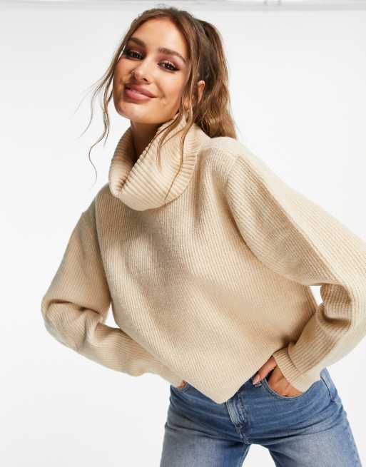 Beige cowl neck jumper sale