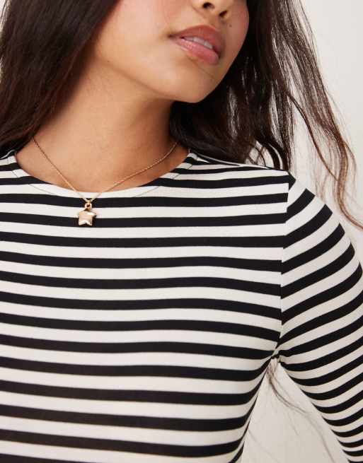 Miss Selfridge long sleeve crew neck bodysuit in mono stripe