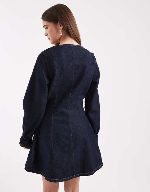 Miss Selfridge long sleeve denim dress in indigo wash, 2 of 4