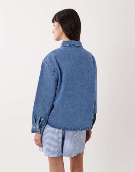 Miss Selfridge long sleeve denim shirt with bow, 4 of 4