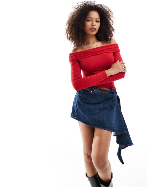 Miss Selfridge long sleeve drape multi fit top in red - view 1
