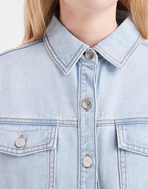 Miss Selfridge long sleeve easy denim shirt in bleach wash, 3 of 4