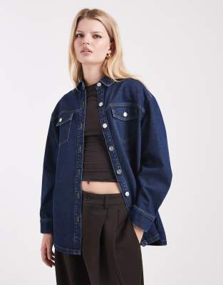 Miss Selfridge Long Sleeve Easy Denim Shirt In Blue