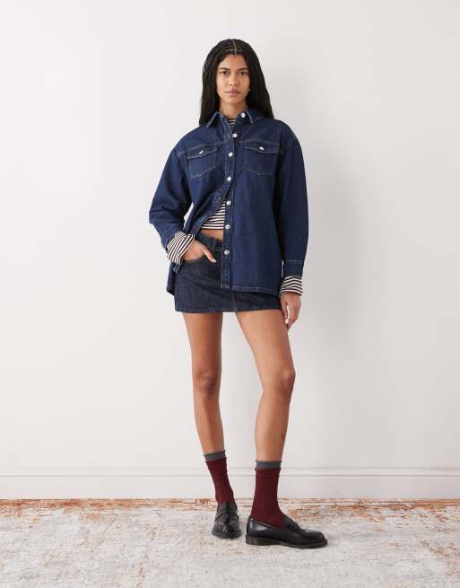 Miss Selfridge long sleeve easy denim shirt in indigo wash, 3 of 4