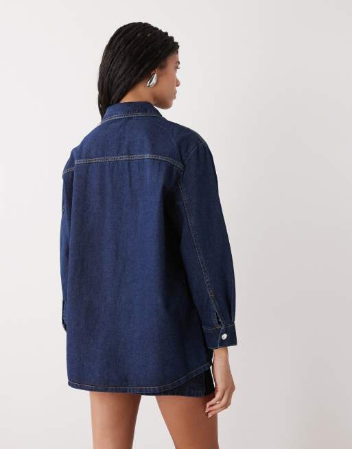 Miss Selfridge long sleeve easy denim shirt in indigo wash, 4 of 4