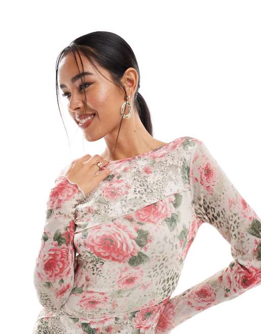 Miss Selfridge long sleeve fit and flare mini dress in mixed floral print |  ASOS
