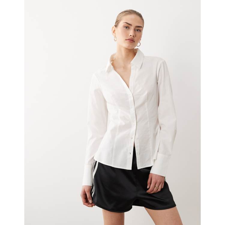 Miss Selfridge long sleeve fitted shirt in white | ASOS