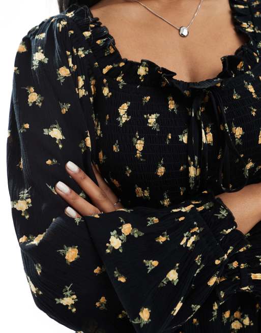 Miss Selfridge long sleeve floral playsuit in black, 4 of 4