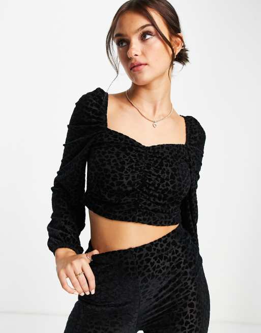 Miss Selfridge long sleeve heart devore ruched front top 