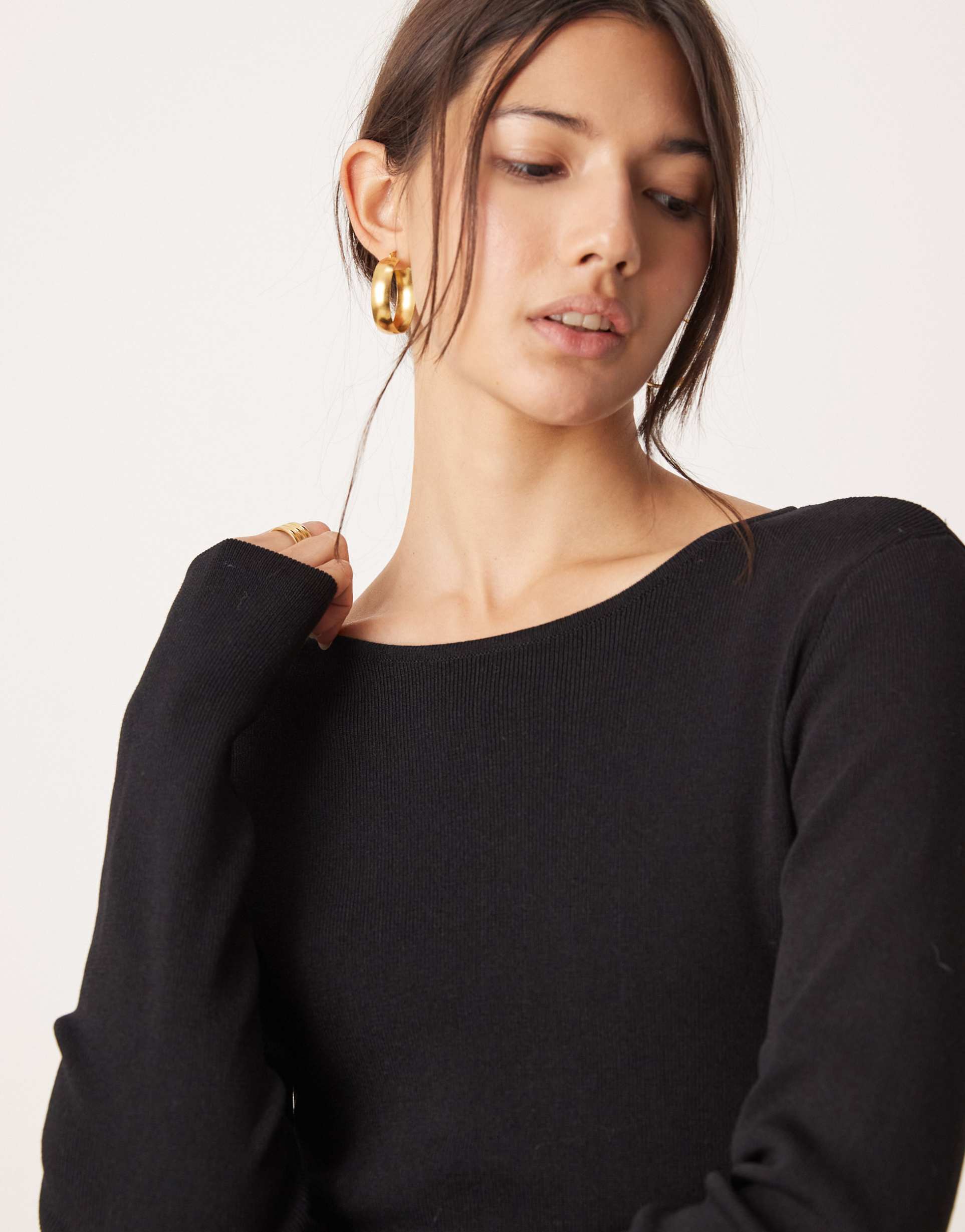 miss selfridge long sleeve knit compact ribbed mini dress in black
