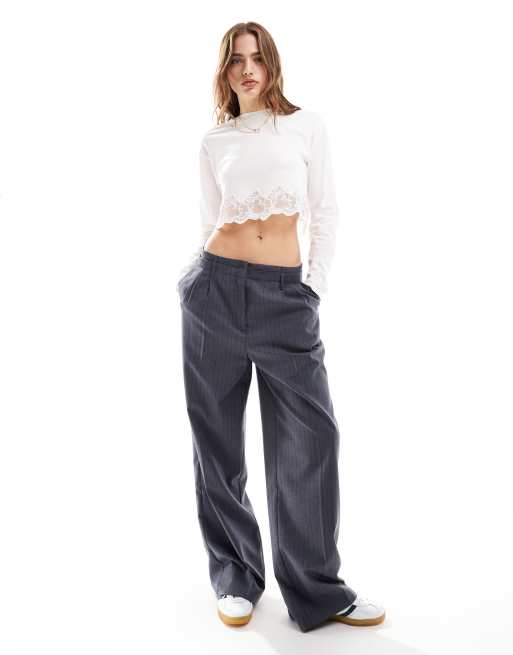 Miss Selfridge long sleeve lace hem detail top in white, 2 of 4
