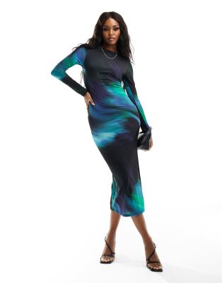 Miss Selfridge long sleeve maxi blue ombre dress-Multi