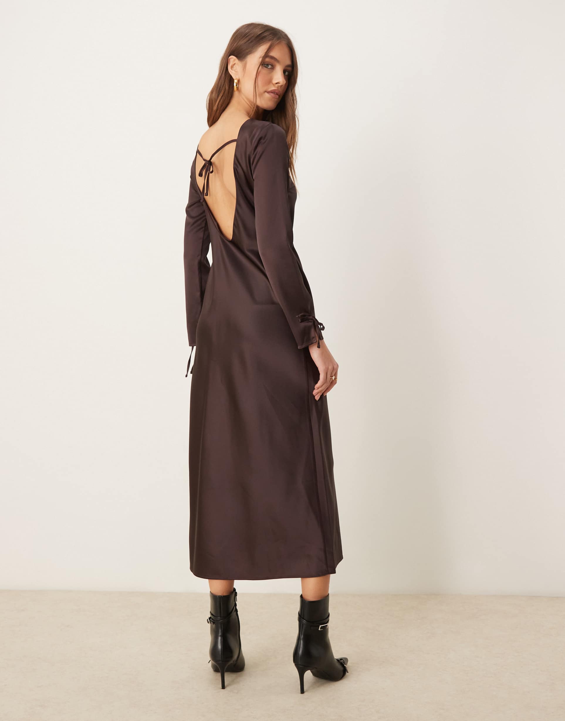 miss selfridge long sleeve maxi dress in brown
