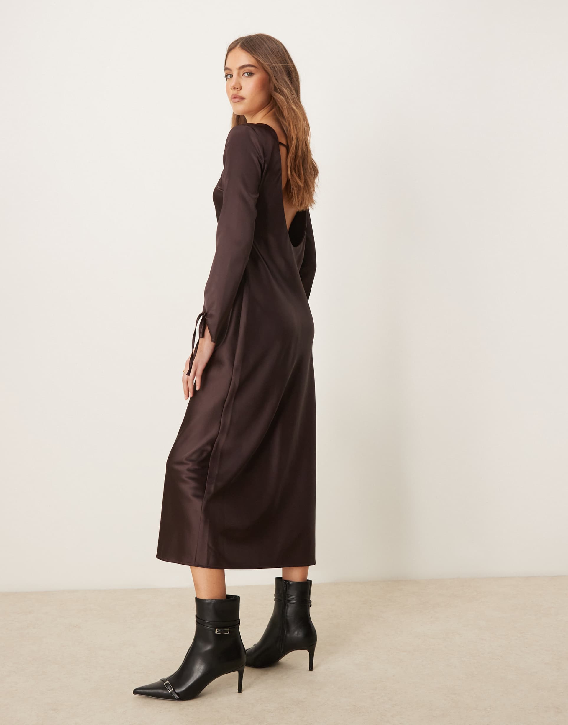 miss selfridge long sleeve maxi dress in brown