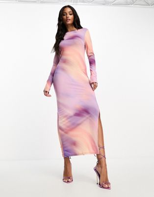 Miss Selfridge long sleeve maxi dress in ombre print