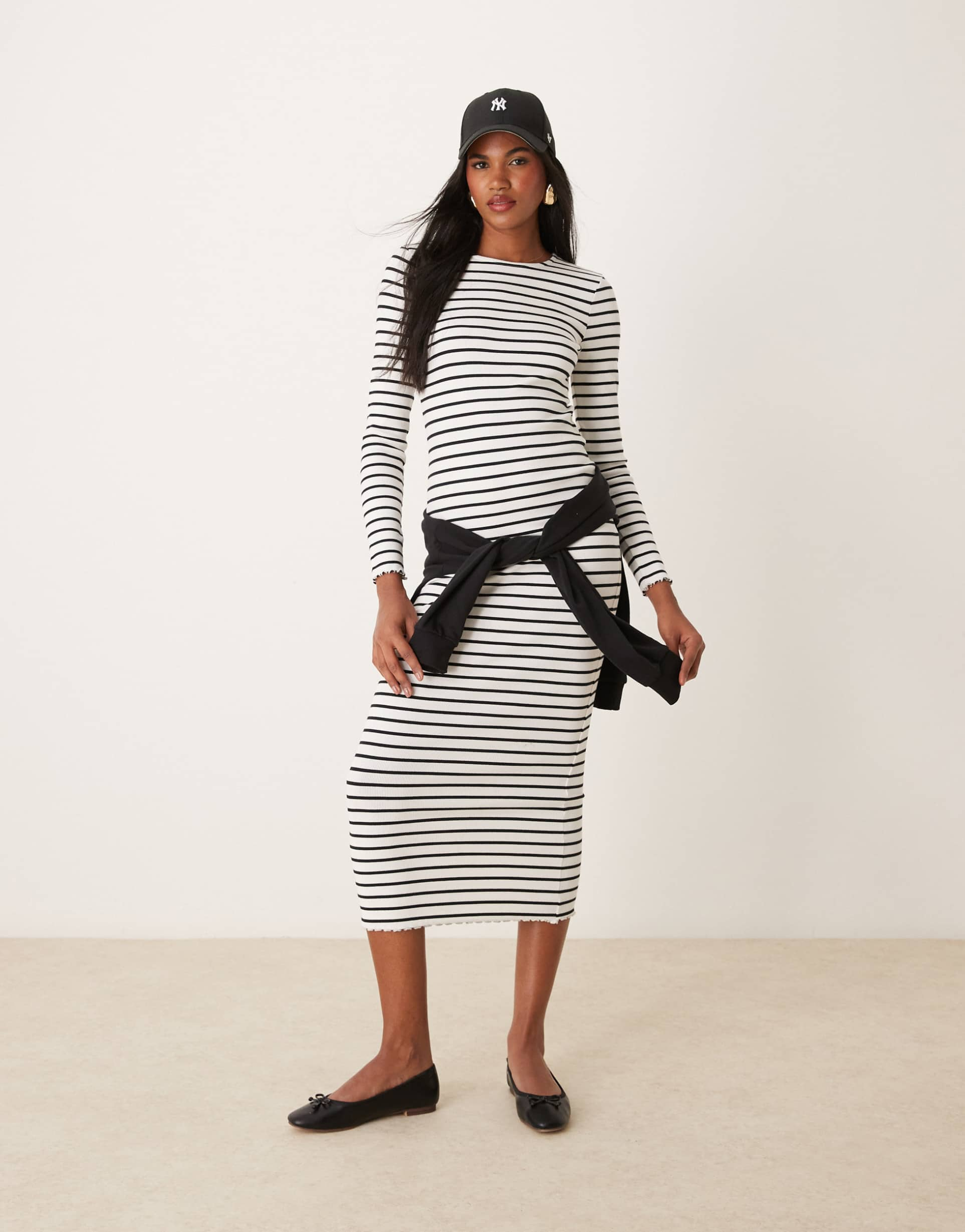 miss selfridge long sleeve midi dress in stripe