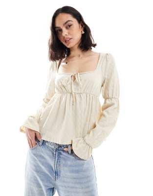 Miss Selfridge Long Sleeve Milkmaid Peplum Top In White